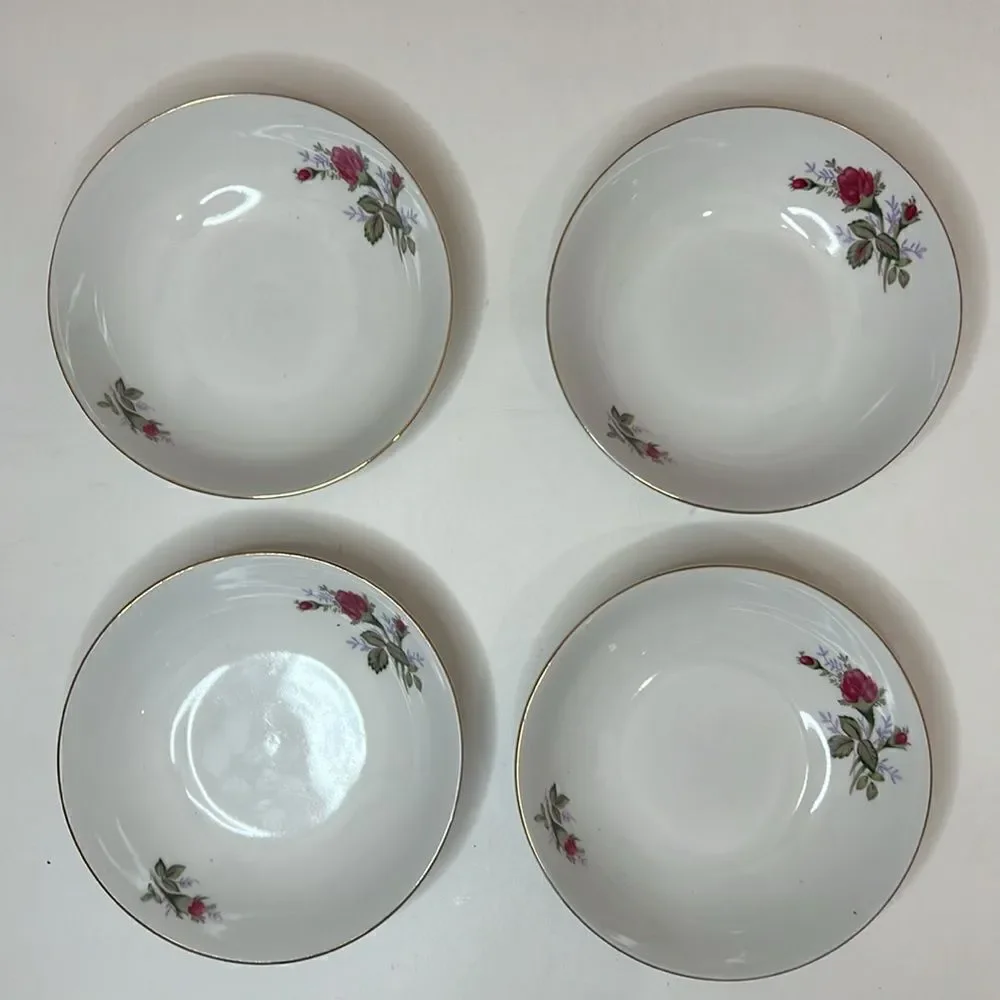 Tea Rose Fine China Vintage Fuschia Pink Gold Trim Set Of 4 Bowls 6 1/4 In Round